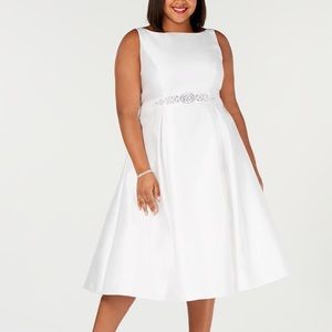 Plus-size Embellished Belt Fit & Flare Dress